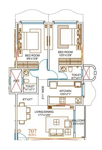 Amar Devendra Unit plan - 707 sq.ft.