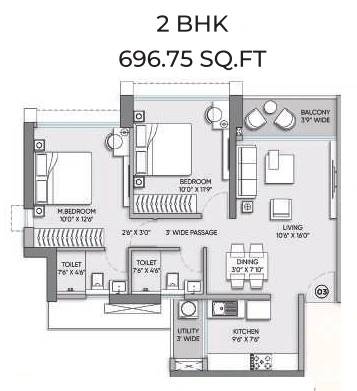 Raymond The Address by GS Wadala Unit plan - 696 sq.ft.