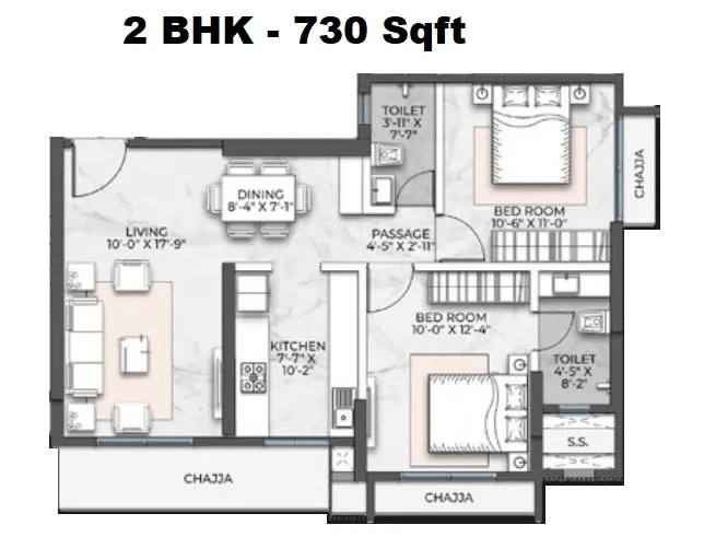 Alpine Vistara Unit plan - 730 sq.ft.
