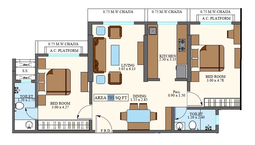 Alpine Vistara Unit plan - 735 sq.ft.