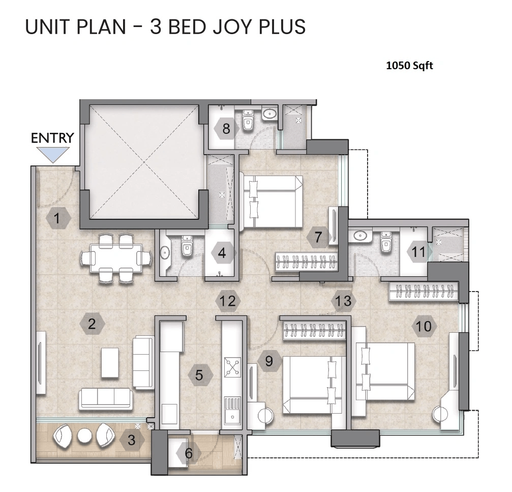 Raymond The Address by GS Unit plan - 1050 sq.ft.