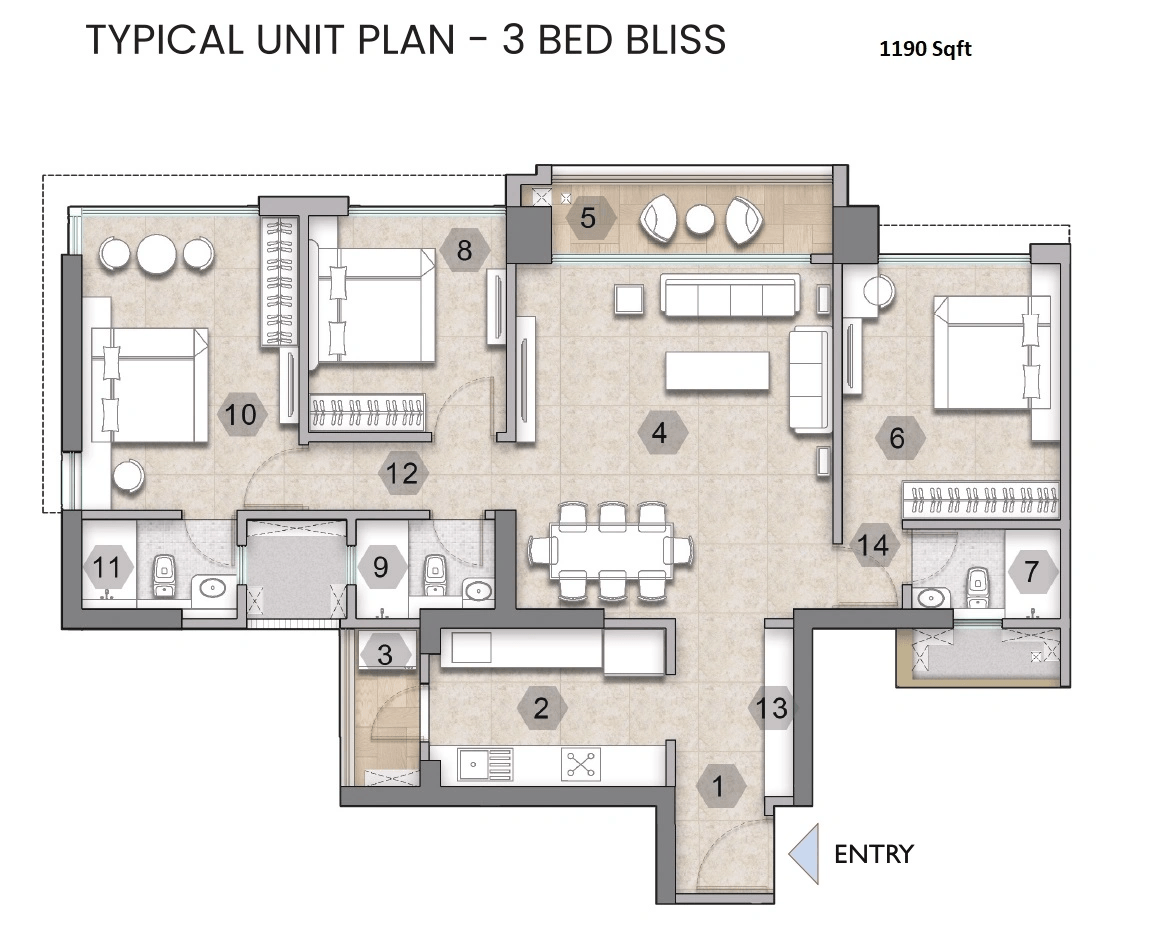 Raymond The Address by GS Unit plan - 1190 sq.ft.