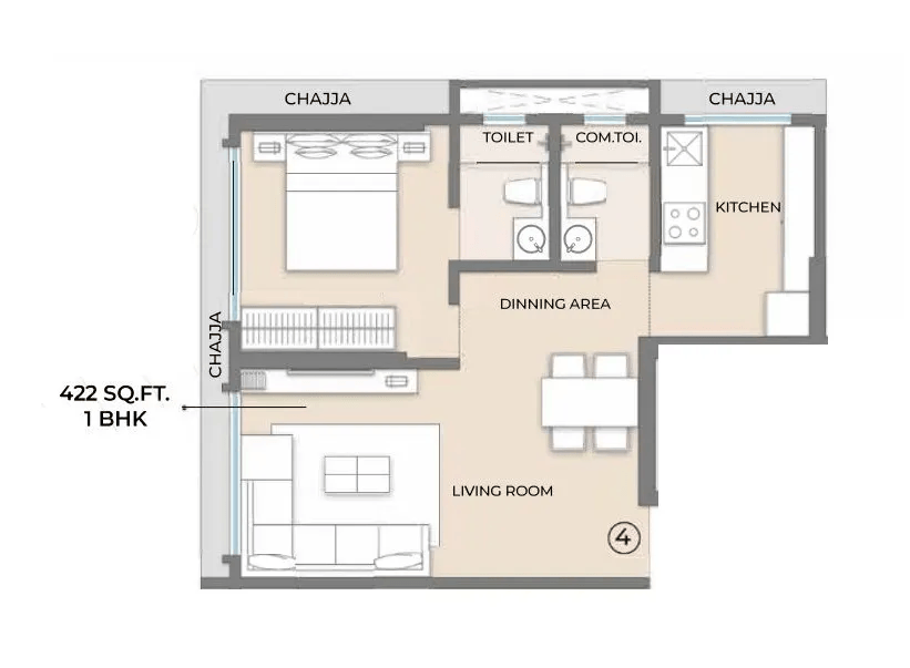 Modirealty Olive Unit plan - 422 sq.ft.