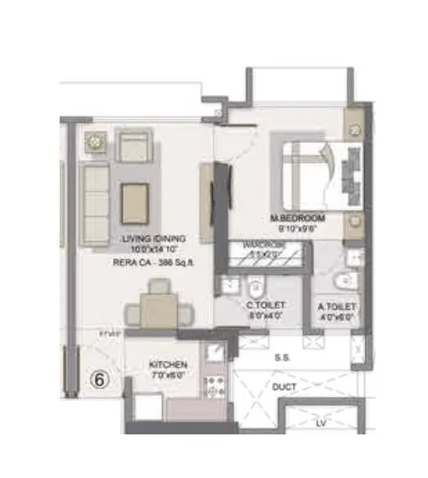 Dotom Isle Unit plan - 386 sq.ft.