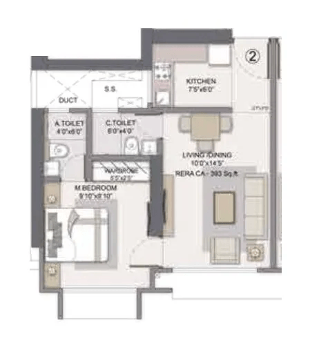 Dotom Isle Unit plan - 393 sq.ft.