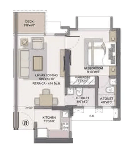 Dotom Isle Unit plan - 414 sq.ft.