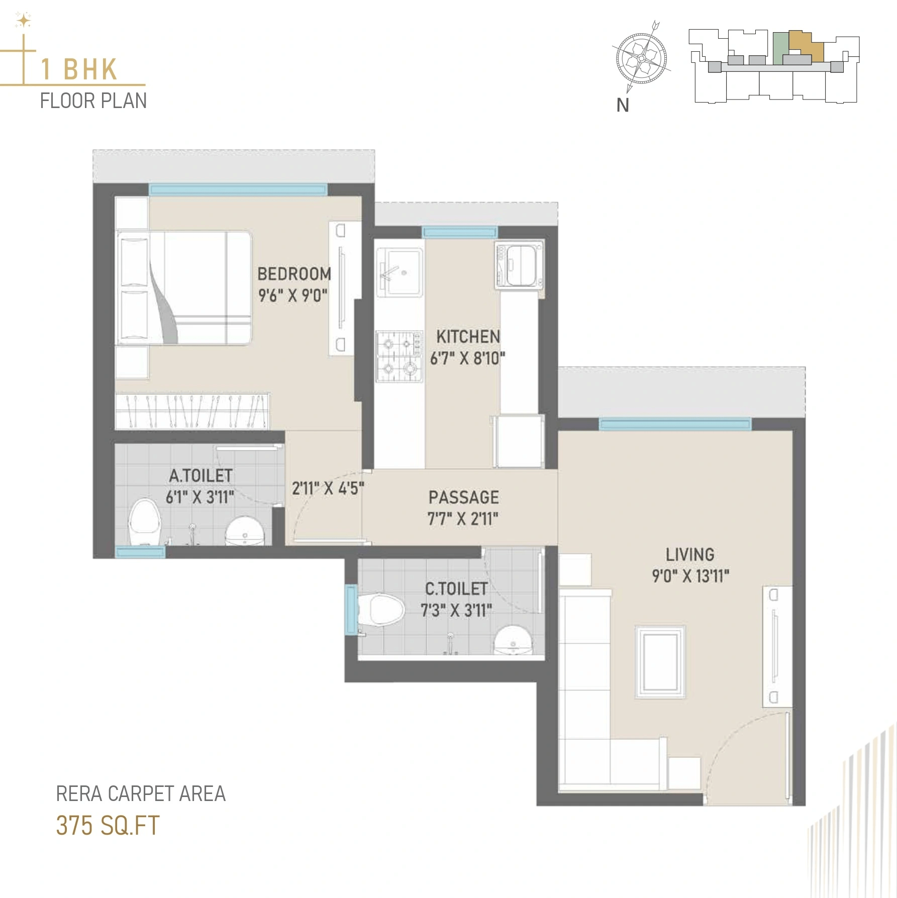 Pinnacle Nova Unit plan - 375 sq.ft.