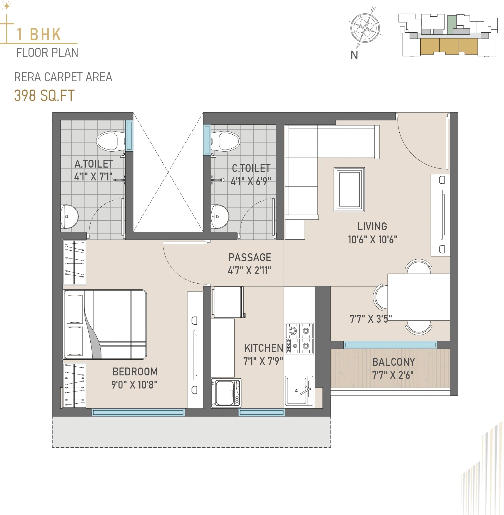 Pinnacle Nova Unit plan - 398 sq.ft.