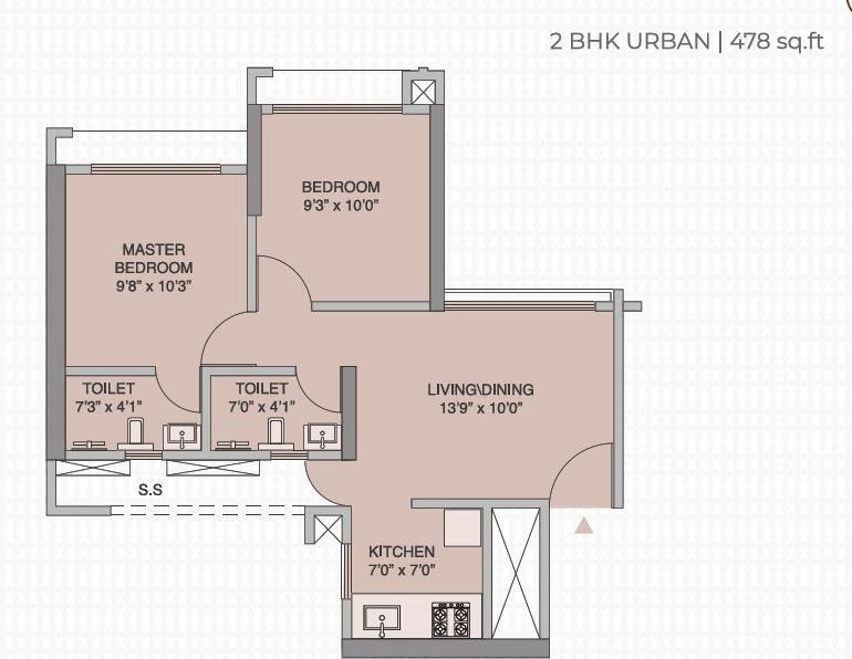 Miraya Trinity Unit plan - 478 sq.ft.