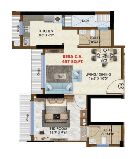 Vitrag Sukhsagar Heights Unit plan - 407 sq.ft.