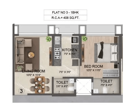 Unit plan - 408 sq.ft.