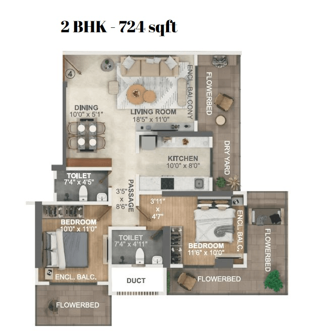 Shreenathji Celestial Heights Unit plan - 724 sq.ft.