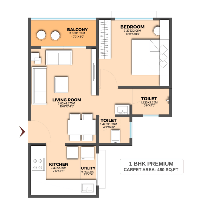 Austin Namaste Unit plan - 450 sq.ft.