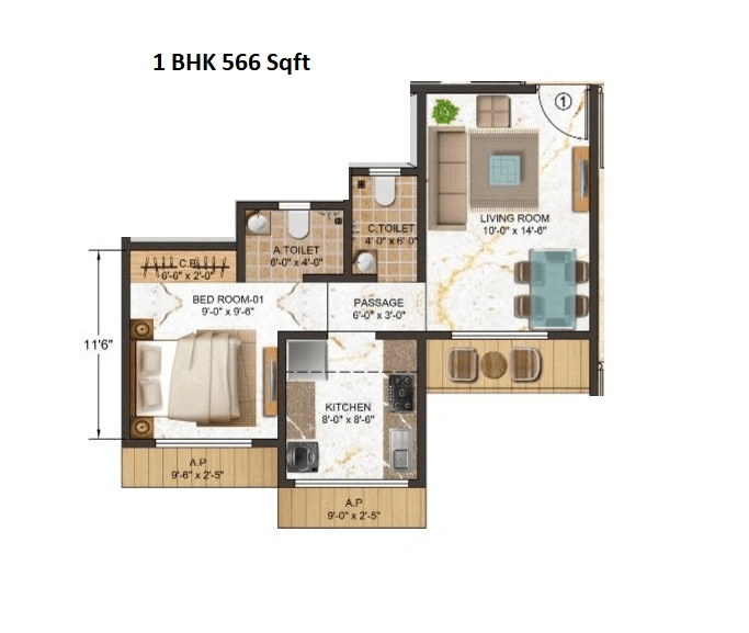 Nirvana Gardens Unit plan - 566 sq.ft.