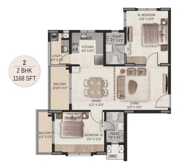 DSR The Courtyard Unit plan - 690 sq.ft.