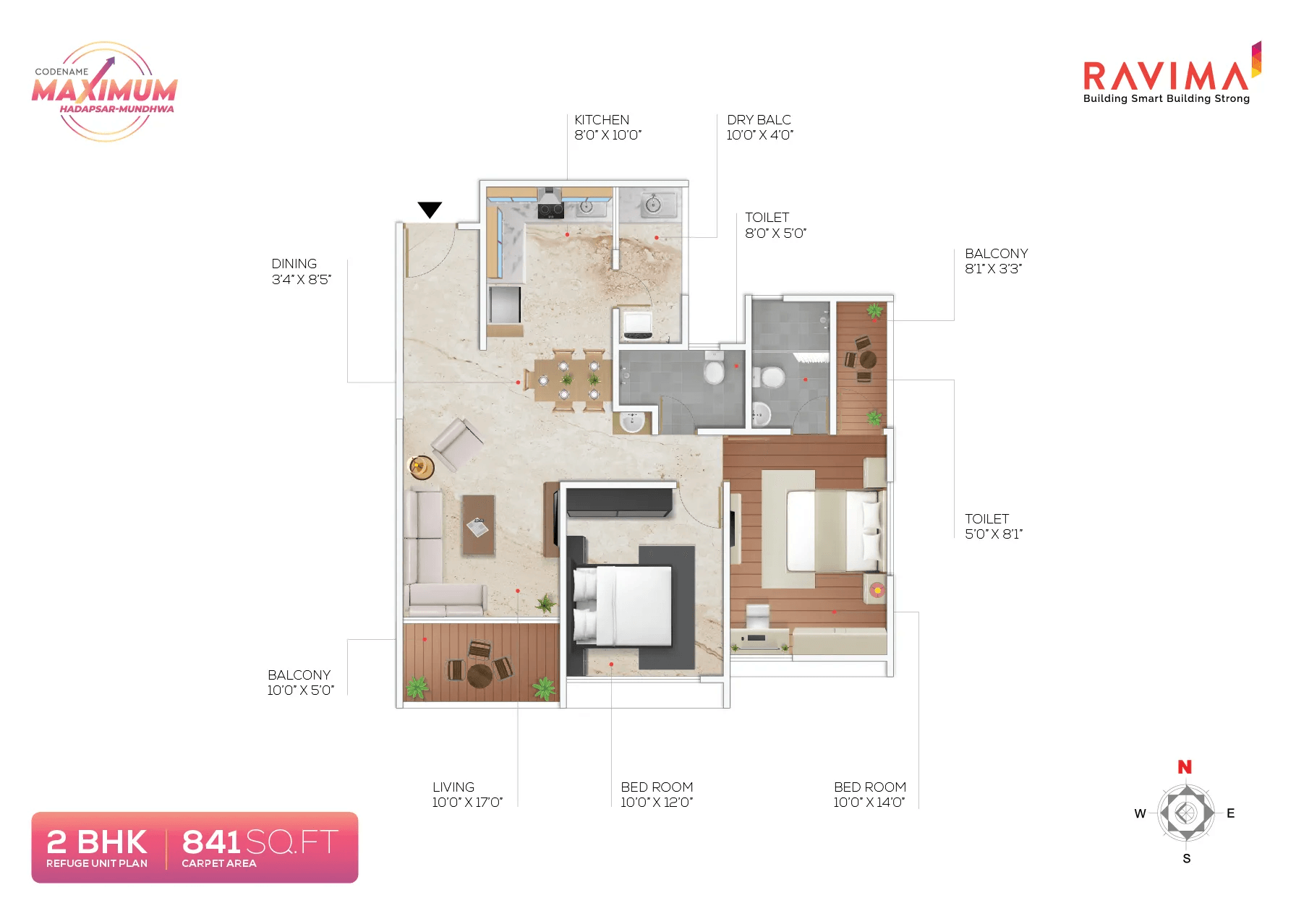 Ravima Newton Homes Mundhwa Unit plan - 841 sq.ft.