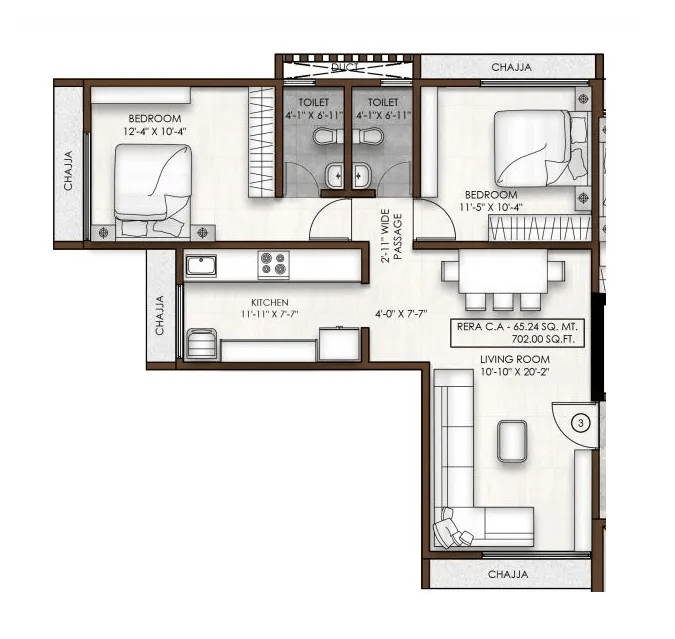 Unit plan - 702 sq.ft.
