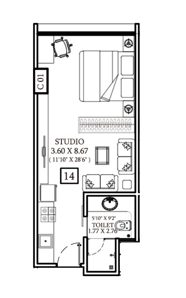 ONE Suites Unit plan - 323 sq.ft.