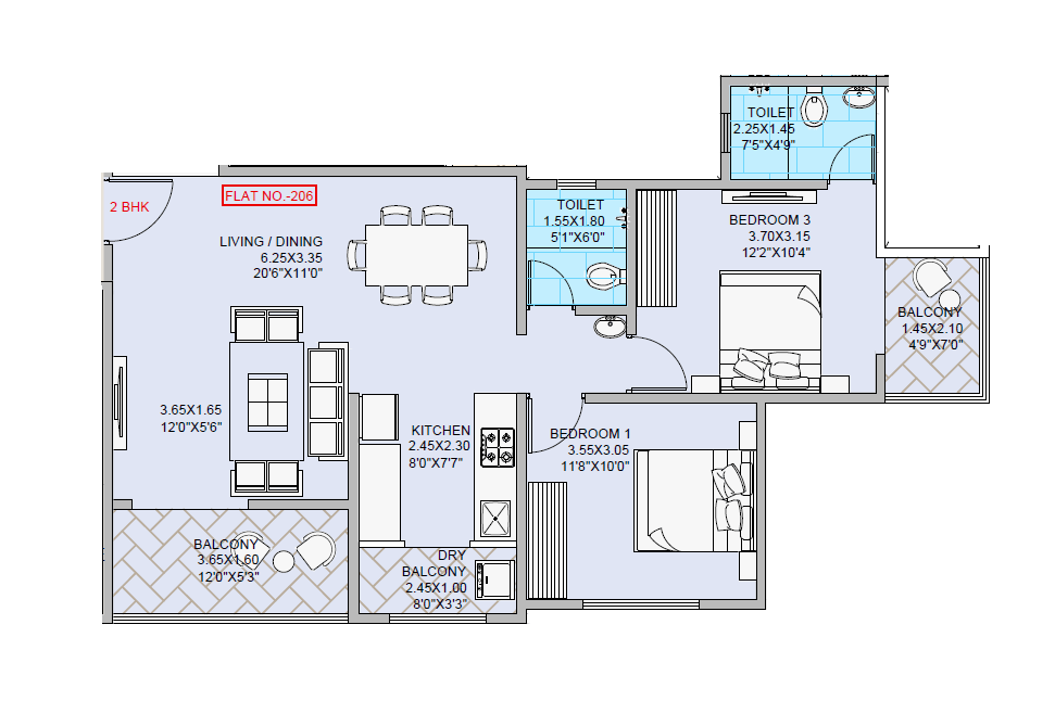 Silverise Grandsky Unit plan - 855 sq.ft.