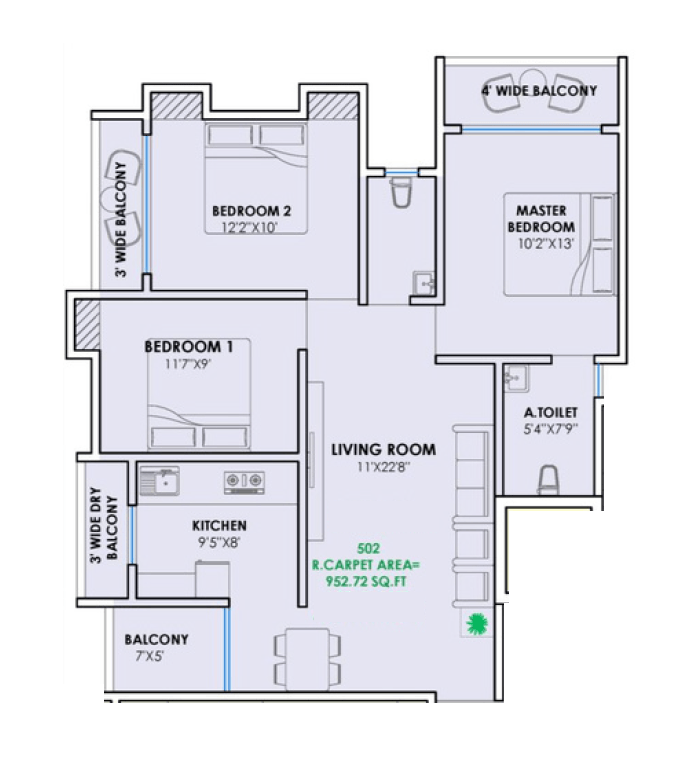 Unit plan - 953 sq.ft.