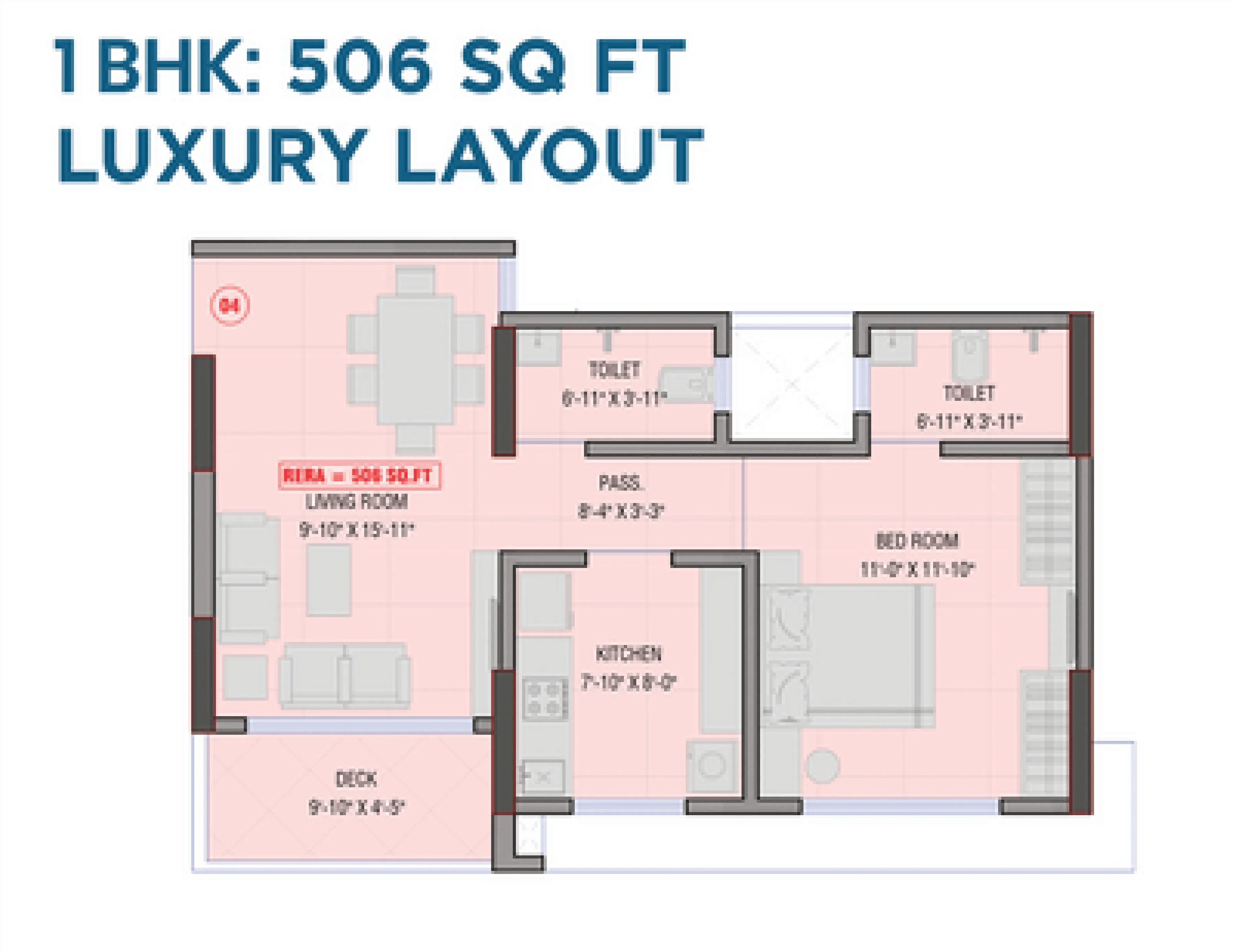 Aquarose Tower Unit plan - 506 sq.ft.