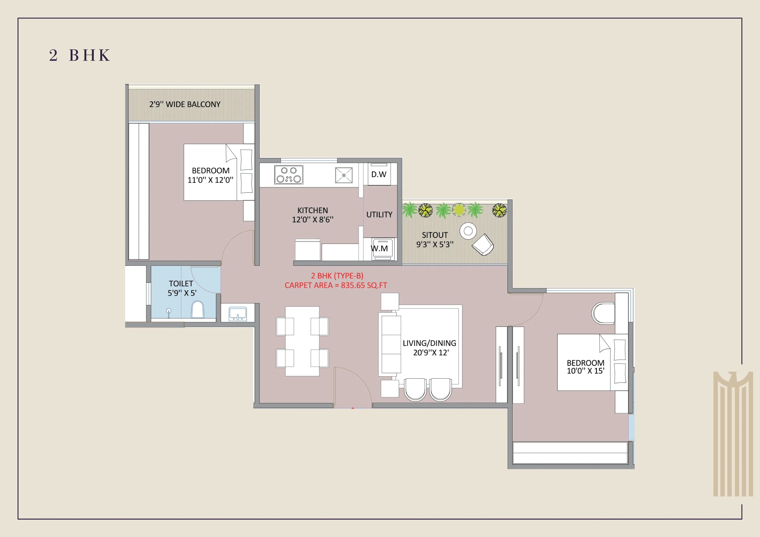 Unit plan - 835 sq.ft.