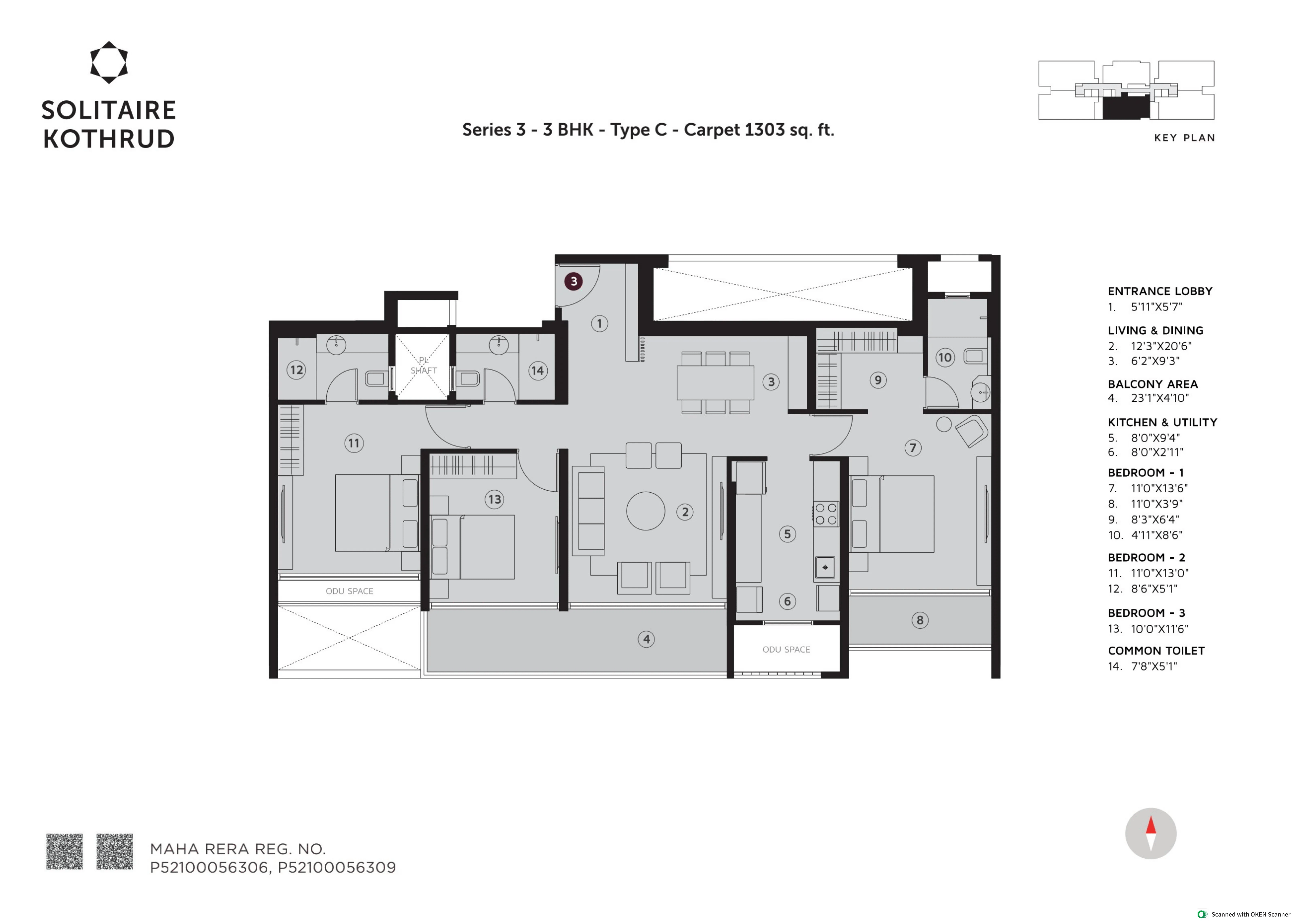 Solitaire Kothrud Unit plan - 1303 sq.ft.
