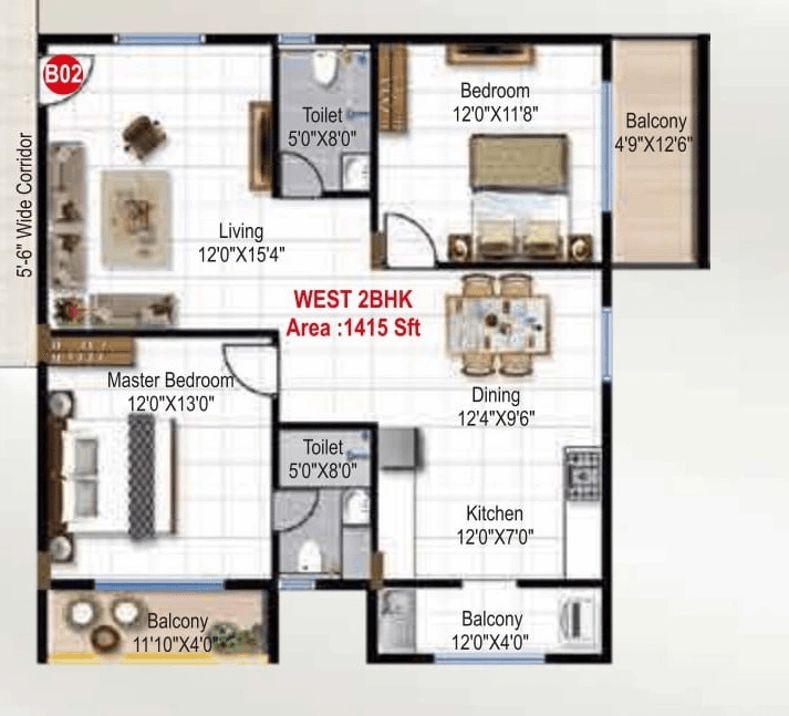 Green Edge Signature Unit plan - 933 sq.ft.