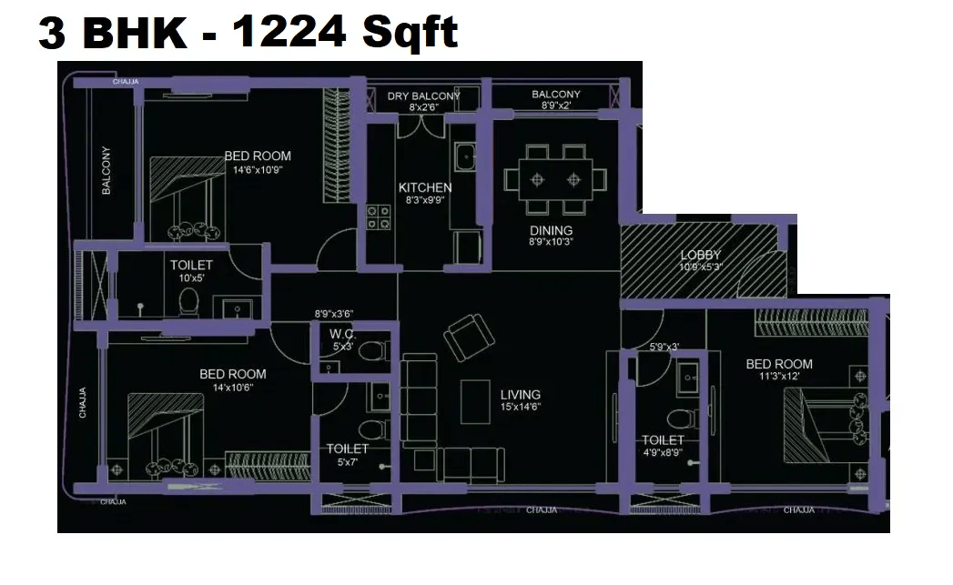 Sayaji Mio Solace Unit plan - 1224 sq.ft.