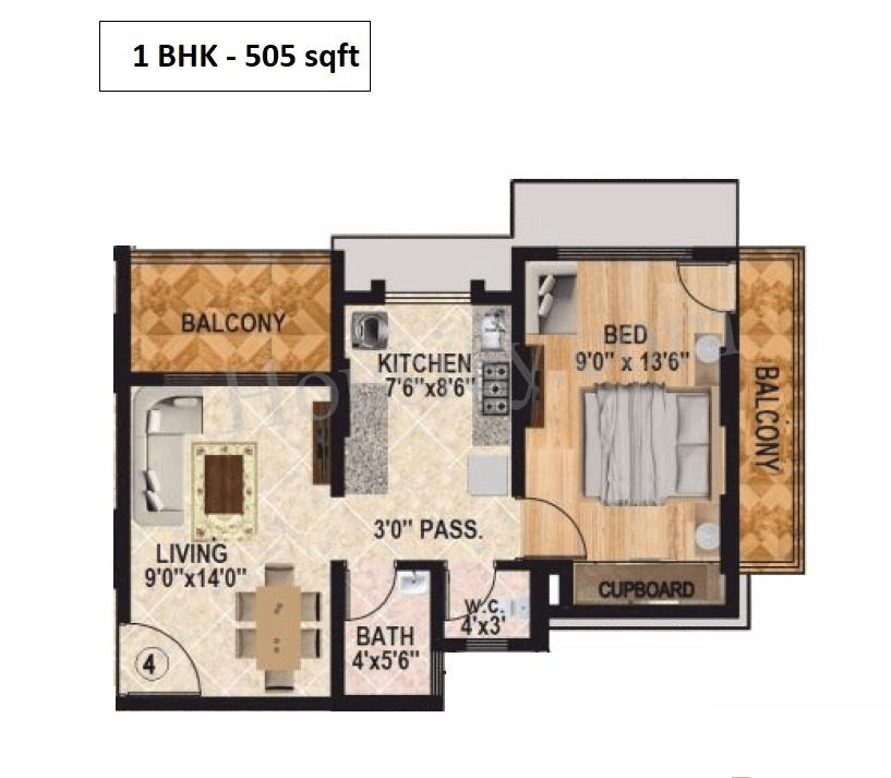 Sanghvi S3 EcoCity Sky Green Unit plan - 505 sq.ft.