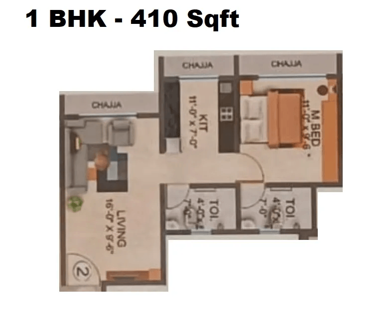 DGS Sheetal Utsav Phase 2 Unit plan - 410 sq.ft.