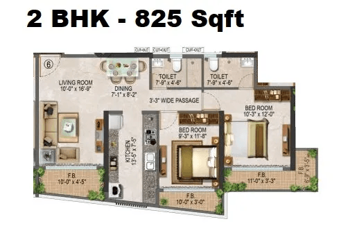 Salasar Sparsh Unit plan - 825 sq.ft.