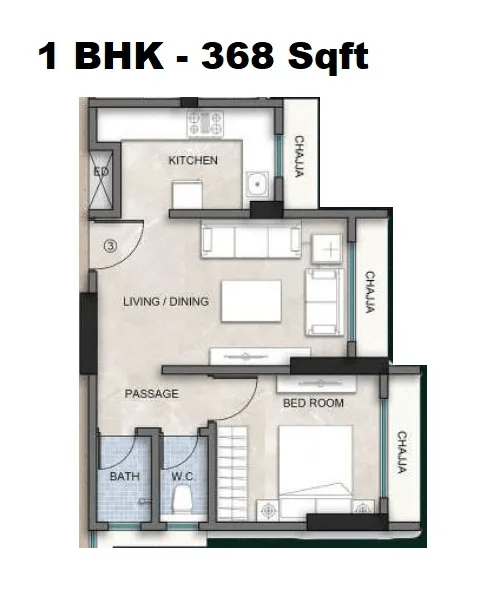 Avira Sai Shreeji Unit plan - 368 sq.ft.