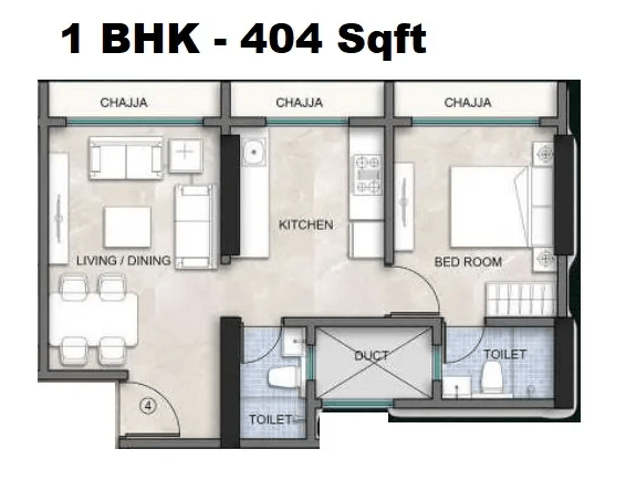 Avira Sai Shreeji Unit plan - 404 sq.ft.