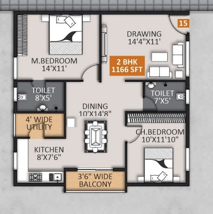 STSK Nature Elation Unit plan - 886 sq.ft.