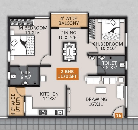 STSK Nature Elation Unit plan - 889 sq.ft.