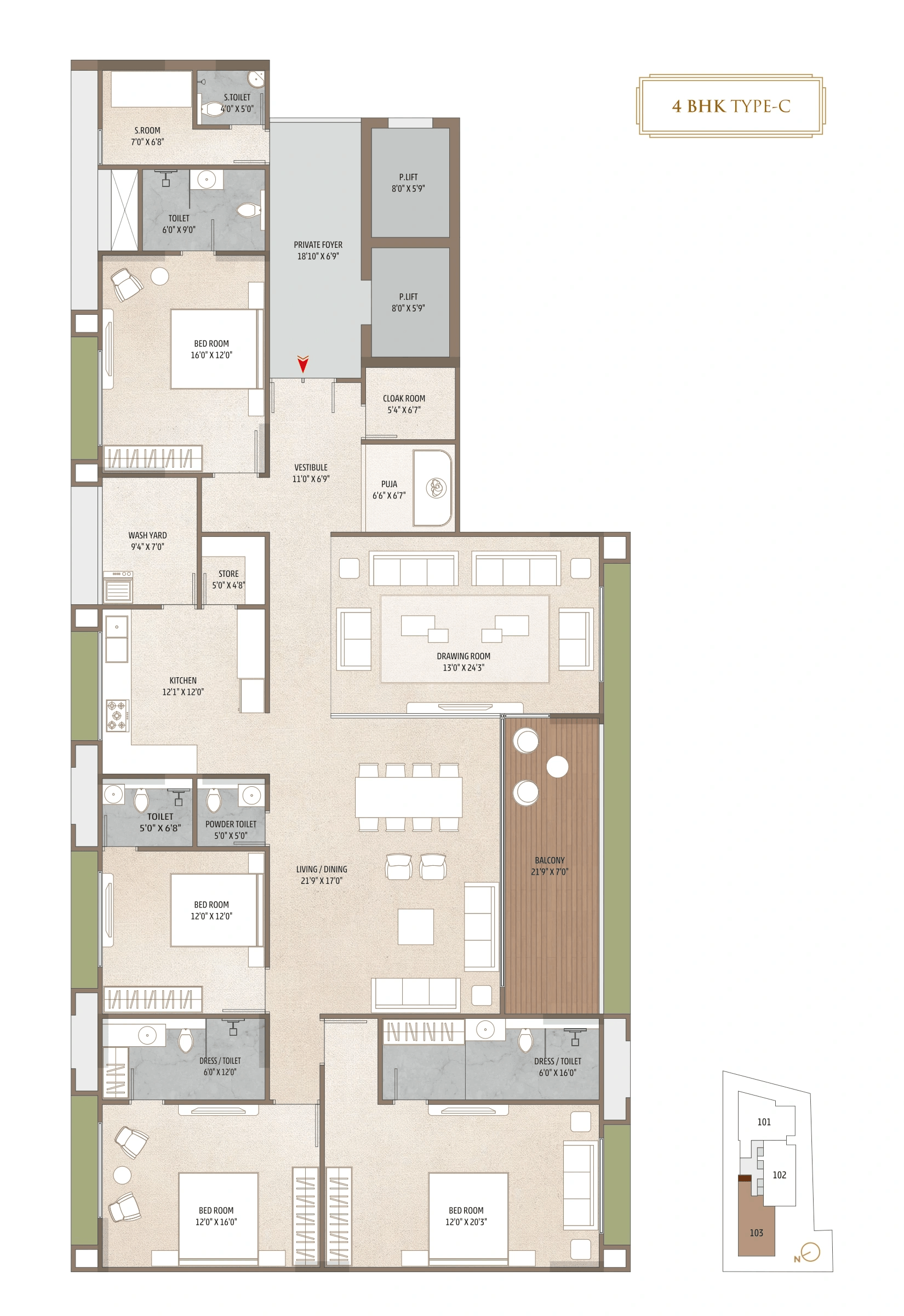 Mangal The Valinor Unit plan - 2205 sq.ft.