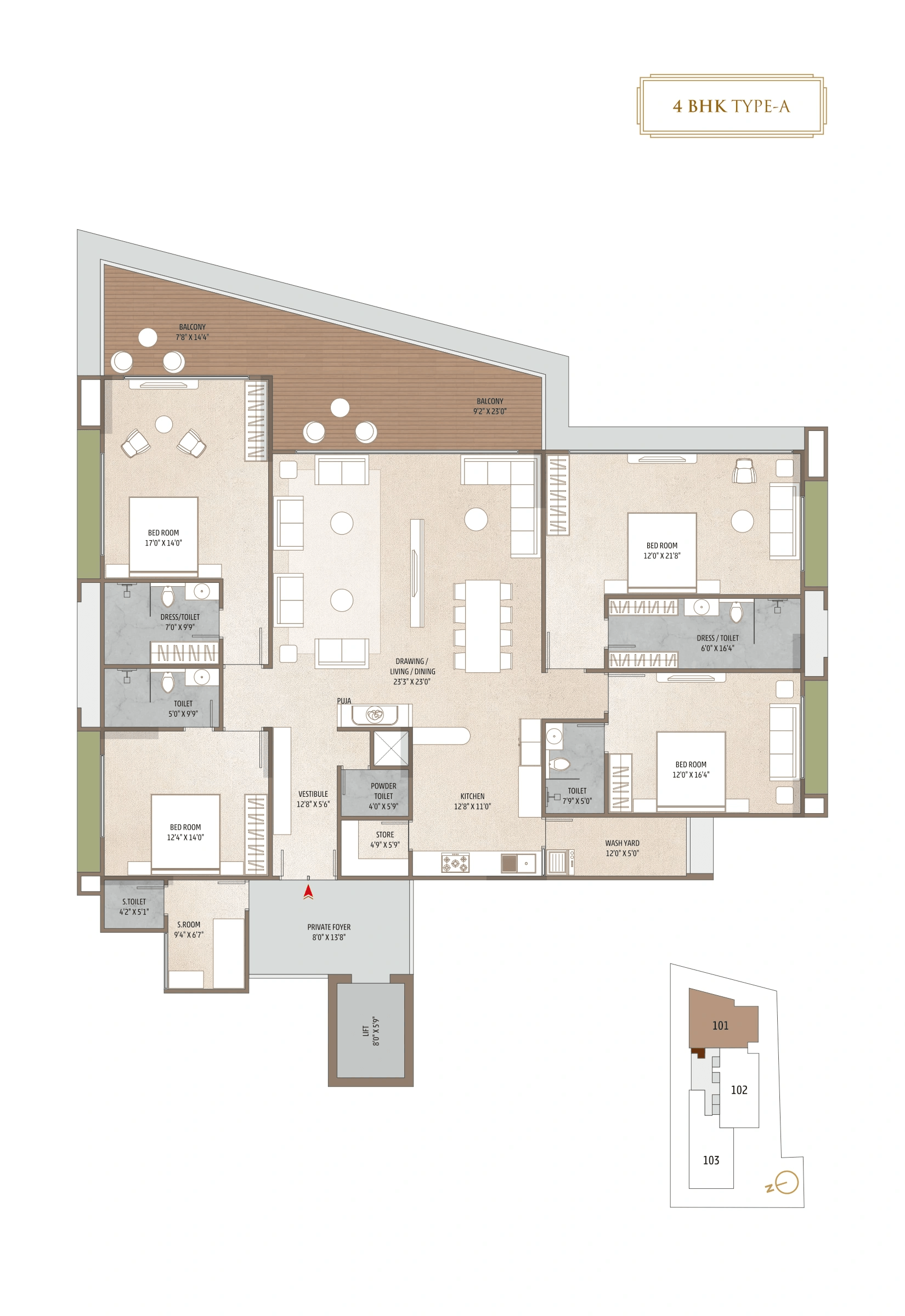 Mangal The Valinor Unit plan - 2304 sq.ft.