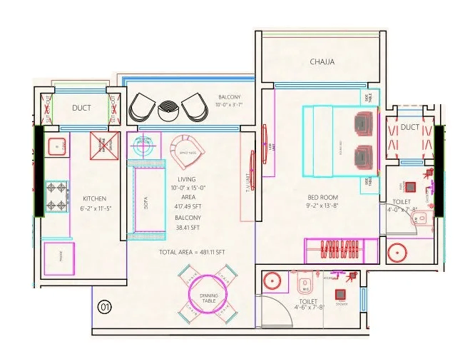 Unit plan - 482 sq.ft.