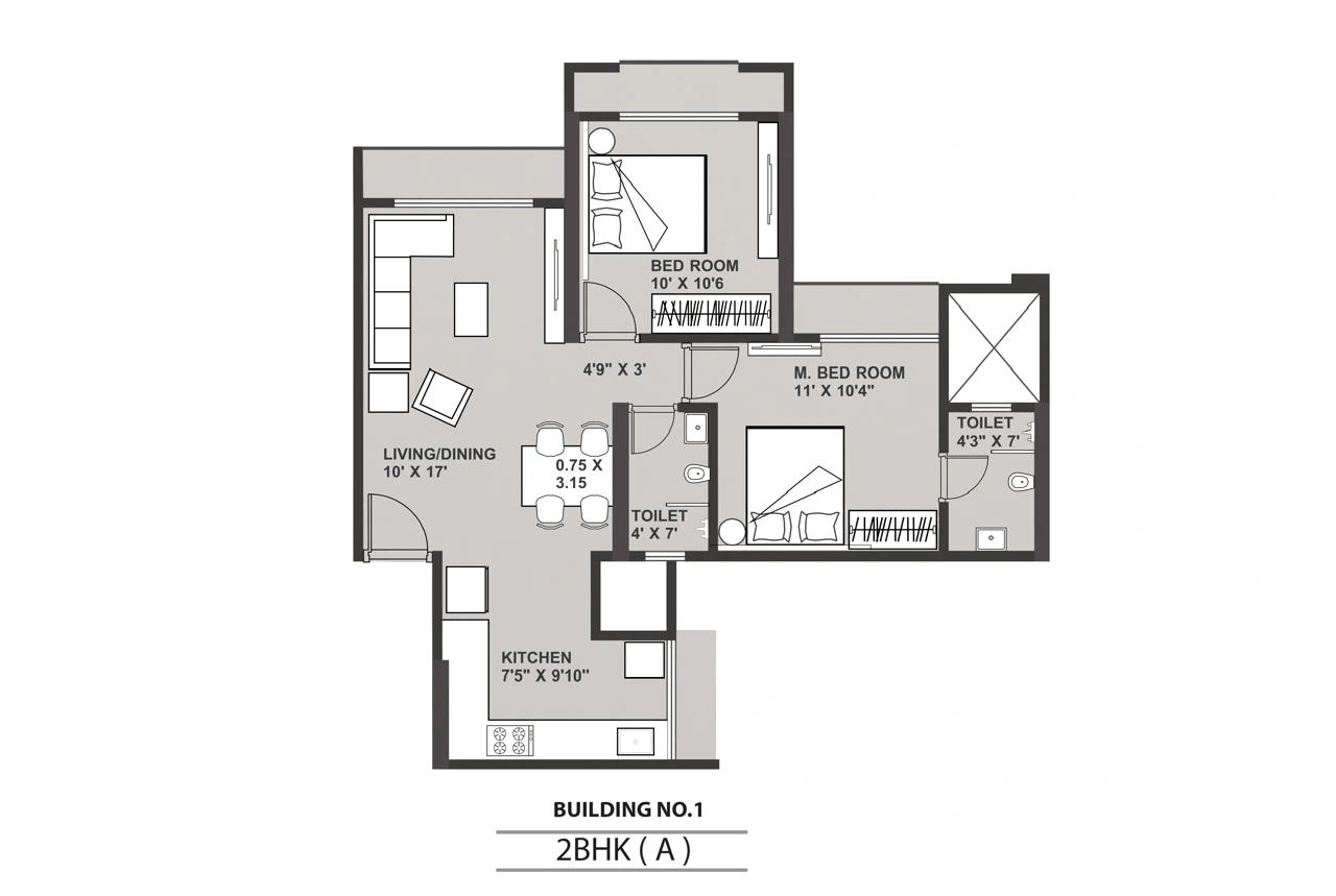 Bhoomi Lakescape Unit plan - 715 sq.ft.