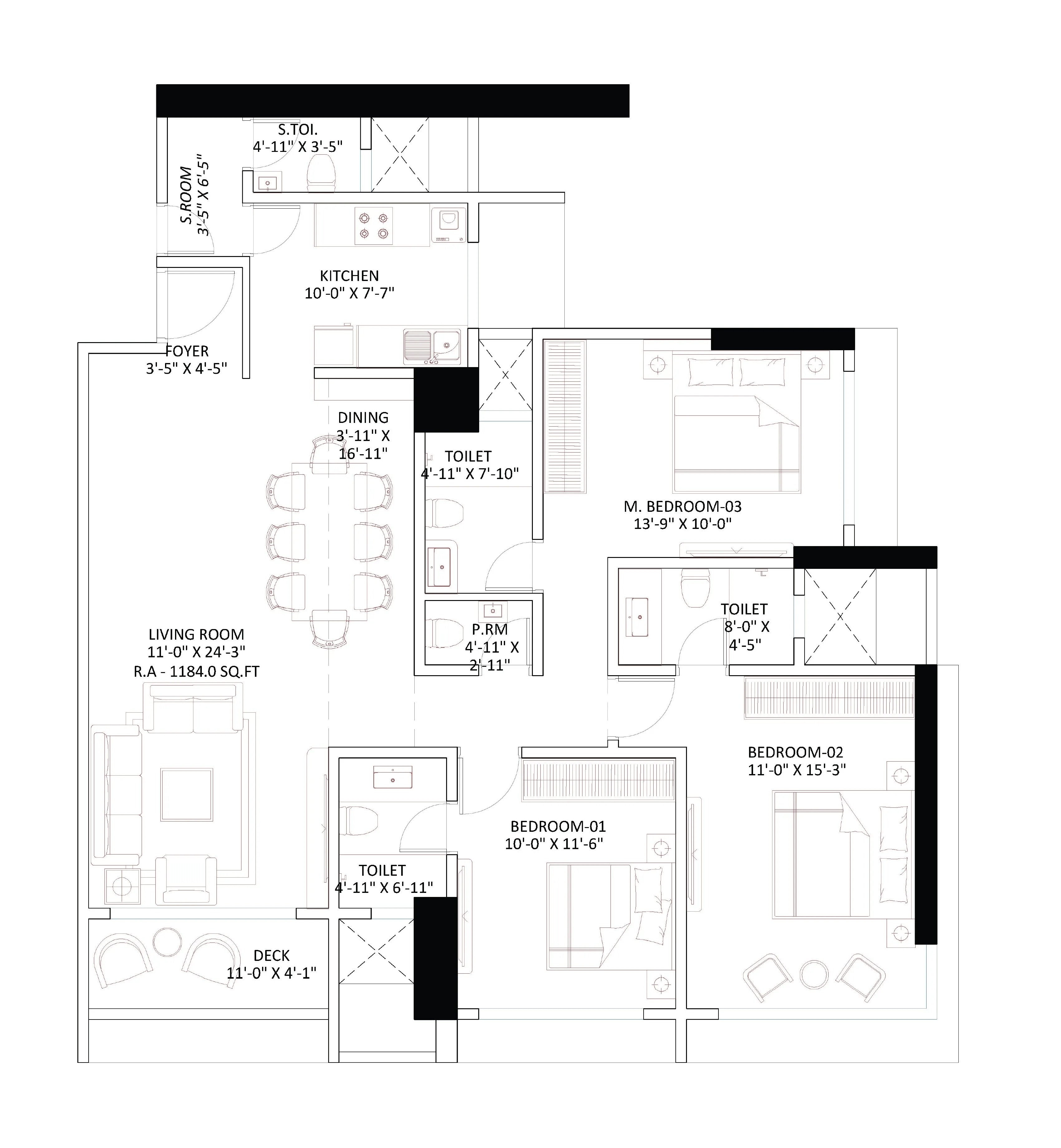 Unit plan - 1184 sq.ft.