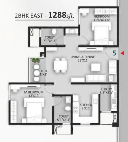 Unit plan - 832 sq.ft.