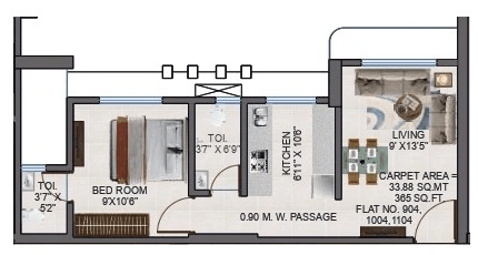 Abode Navrang Heights Unit plan - 365 sq.ft.