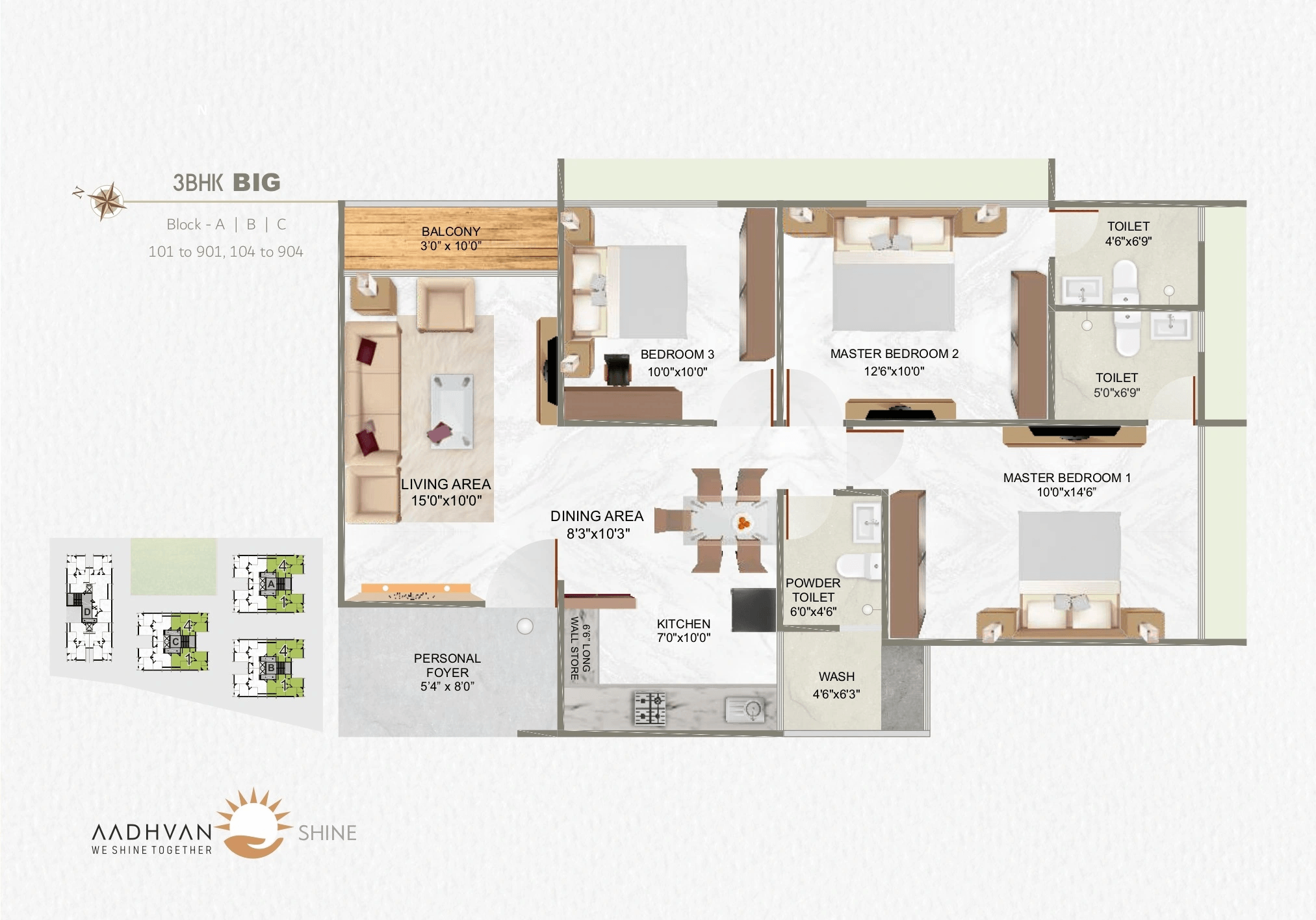 Sthayi Aadhvan Shine Unit plan - 910 sq.ft.