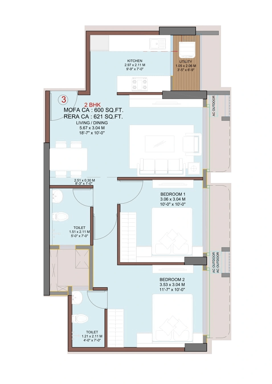 Sahakar Acropolis 2 Unit plan - 621 sq.ft.