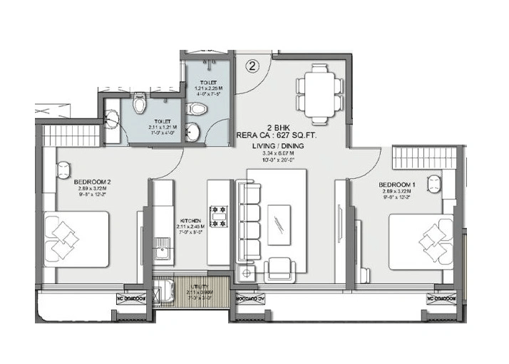 Sahakar Acropolis 2 Unit plan - 627 sq.ft.