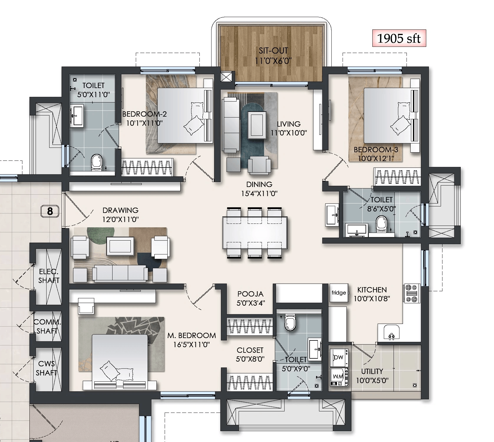 Raghava Halo Unit plan - 1333 sq.ft.