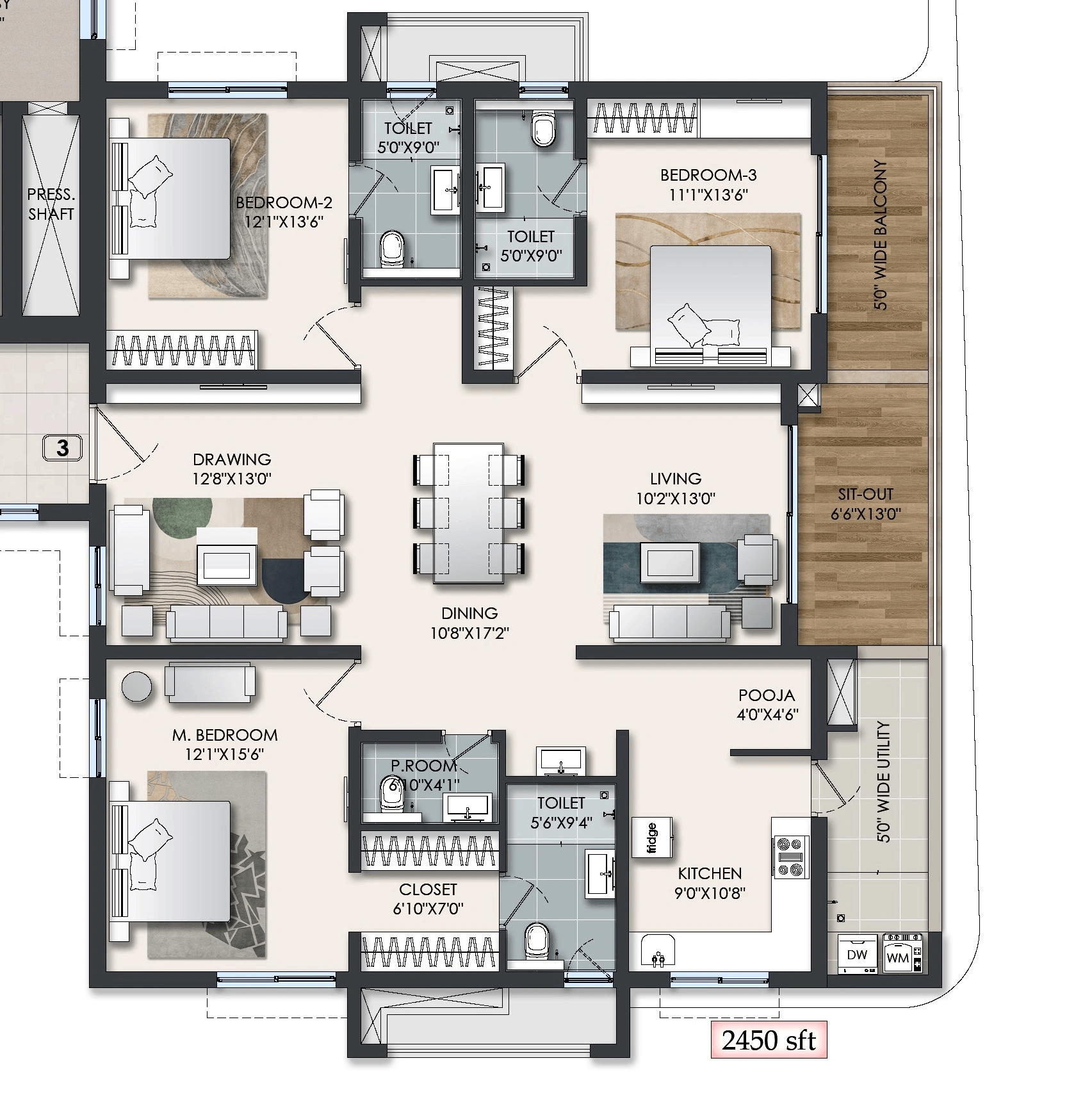 Raghava Halo Unit plan - 1715 sq.ft.
