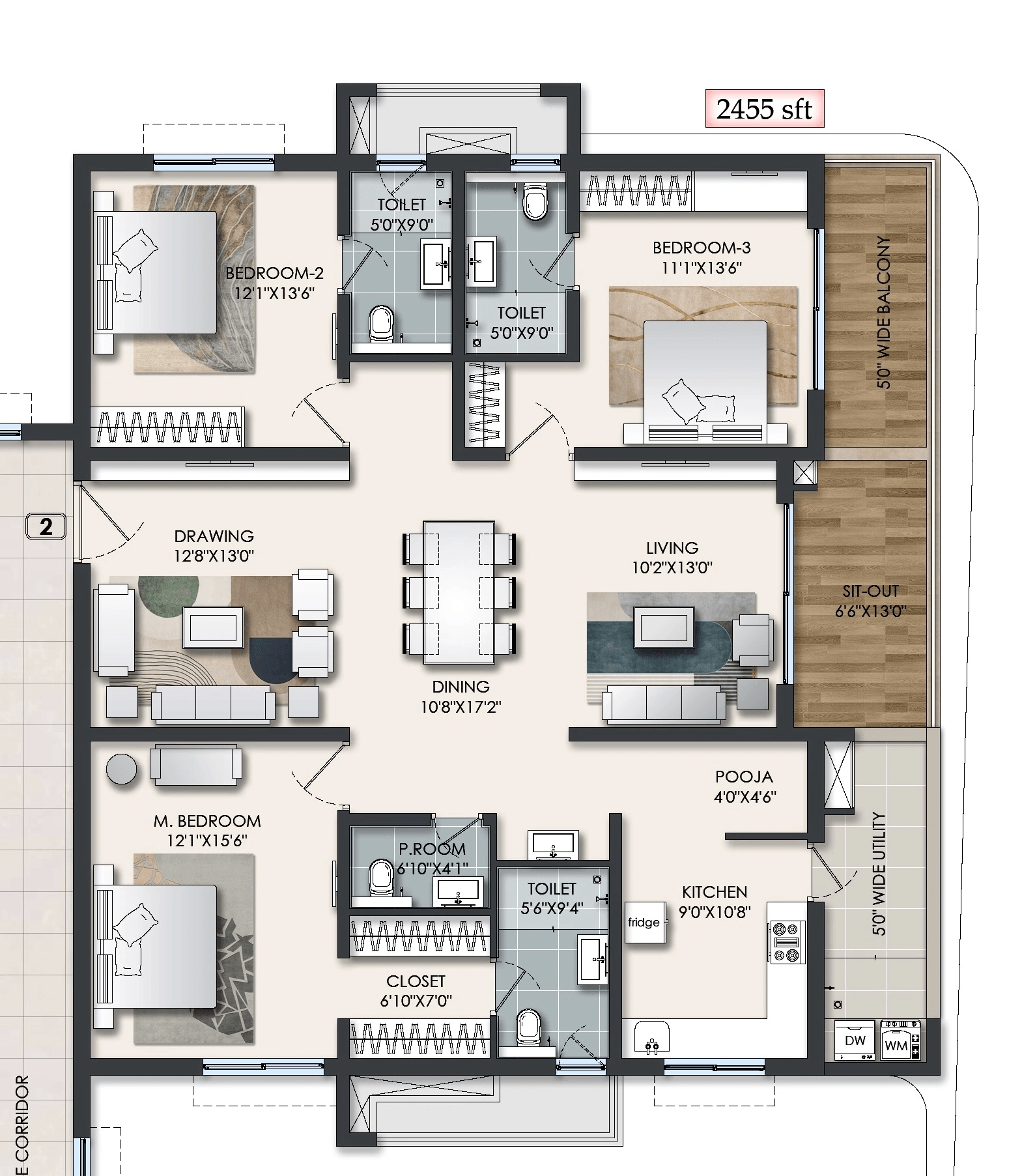 Raghava Halo Unit plan - 1718 sq.ft.