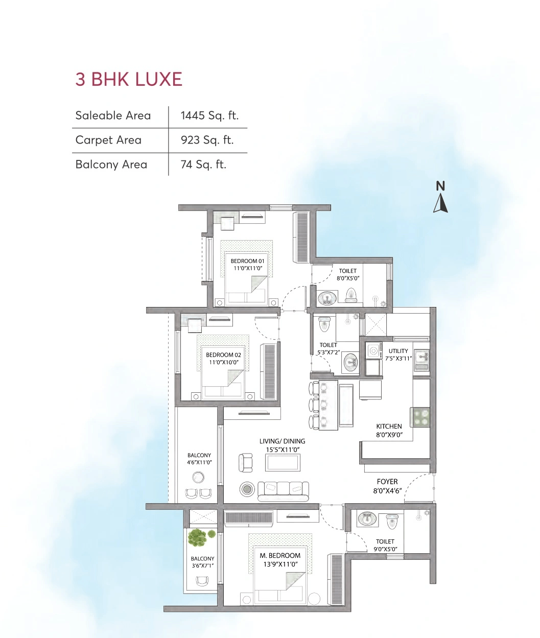 Sparkle Atmos Unit plan - 923 sq.ft.